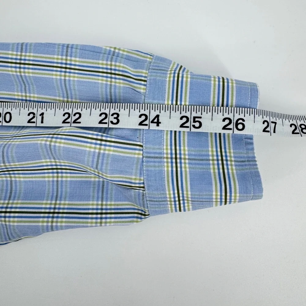 Turnbull Asser Bespoke Mens Blue Green‎ Plaid Dress Shirt Neck 15